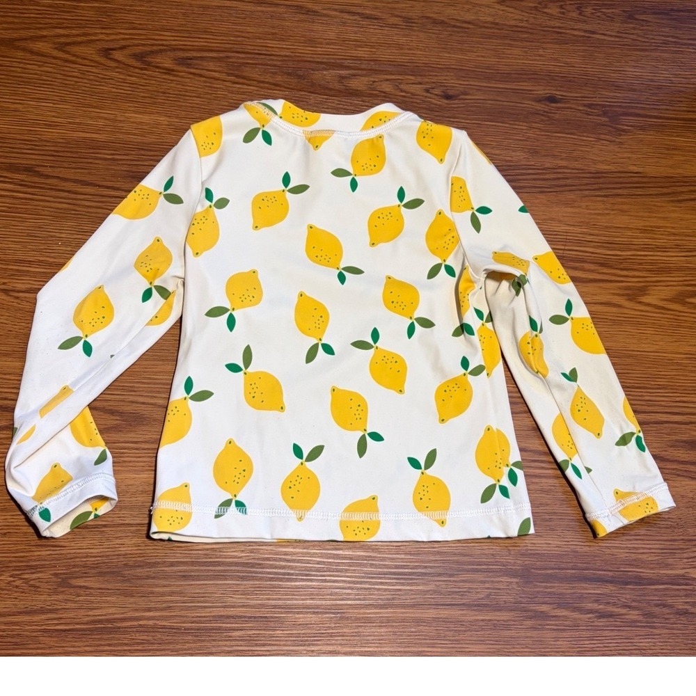 Hanna Andersson Kids Lemon Print Long Sleeve Rash Guard Swim Top White Yellow 4